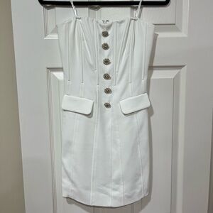 Self-Portrait White Bandeau Crepe Mini Dress